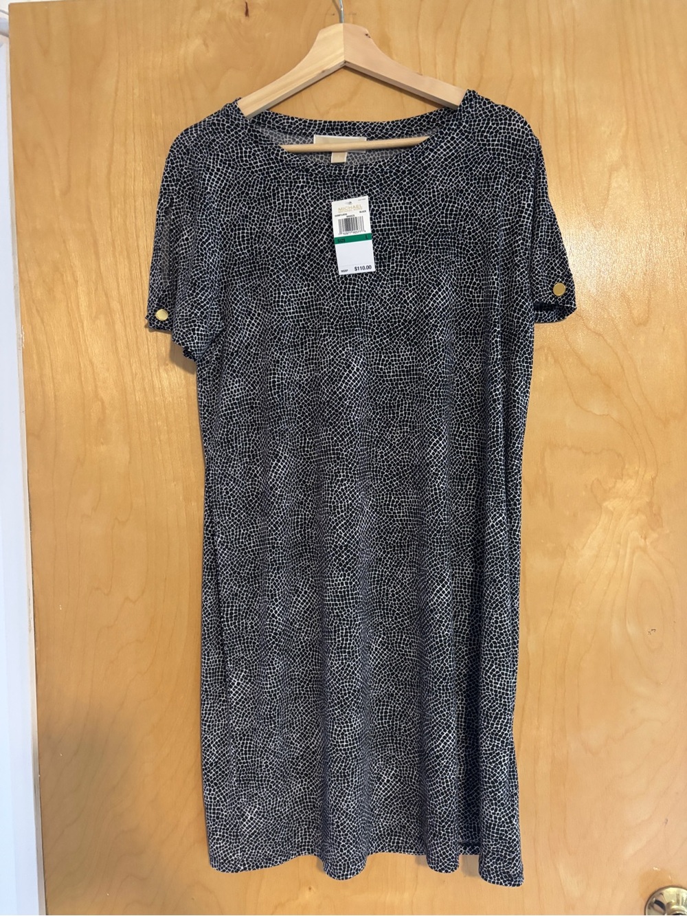 Michael Kors Black and White Short Sleeve Patterned Shift Dress